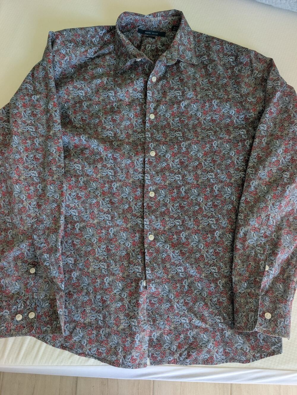 Perry Ellis Mens XL Blue Paisley Floral Slim Fit Long Sleeve Button Down Shirt